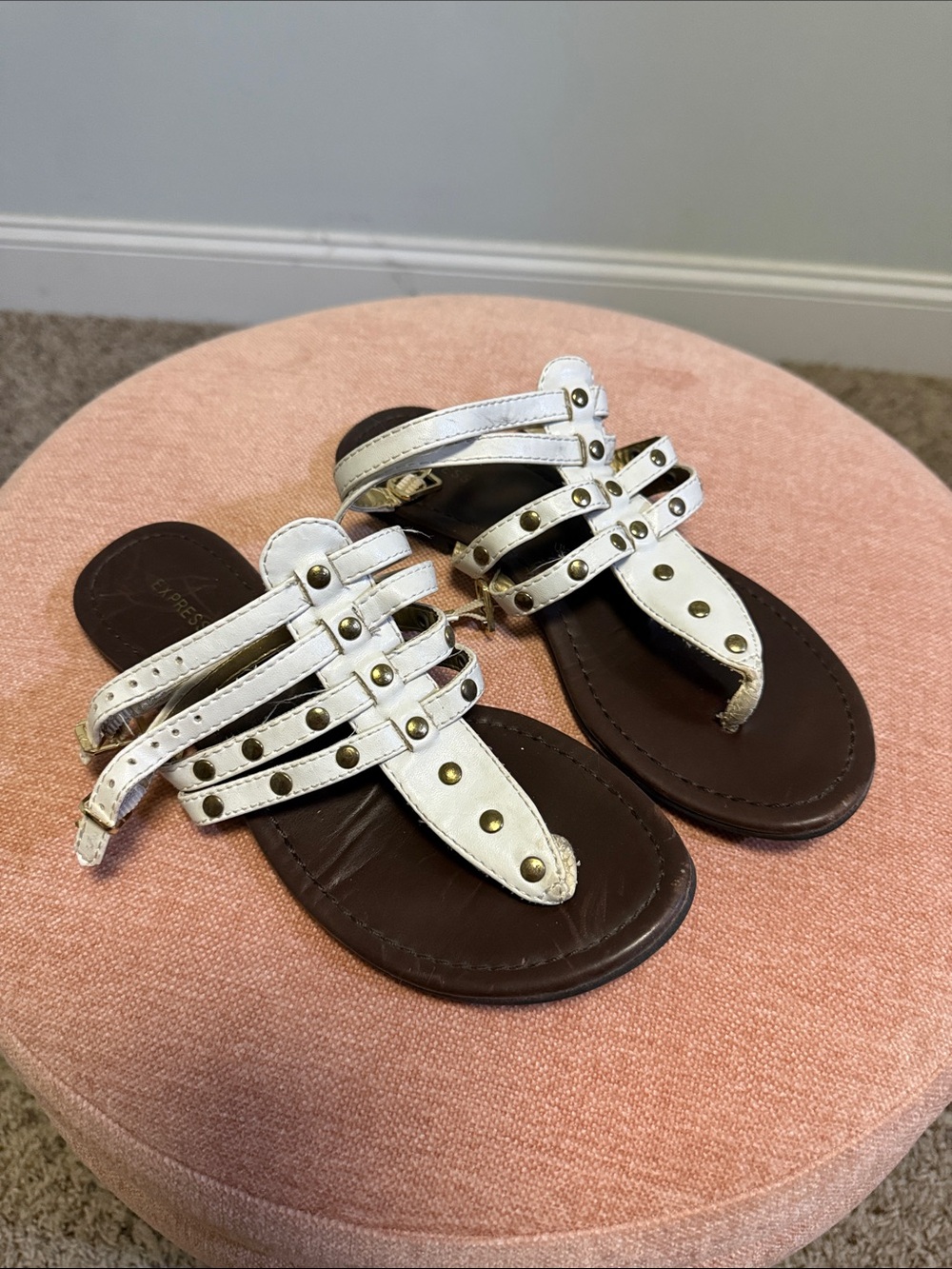 Express White Gladiator Studded Leather Sandal